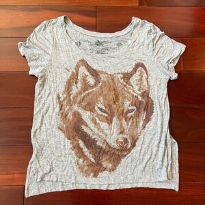 Gray T-Shirt with Wolf Print Sz M